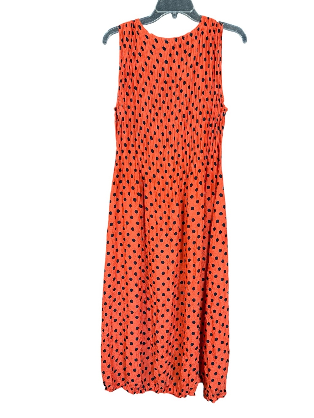 Alquema Smash Pocket Dress Orange Black Polka Dot Crinkle Midi - Picture 4 of 11